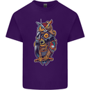 Funny Steampunk Pirate Owl Mens Cotton T-Shirt Tee Top Purple