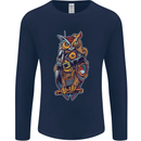 Funny Steampunk Pirate Owl Mens Long Sleeve T-Shirt Navy Blue