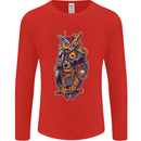 Funny Steampunk Pirate Owl Mens Long Sleeve T-Shirt Red