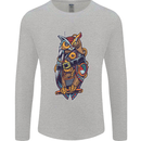 Funny Steampunk Pirate Owl Mens Long Sleeve T-Shirt Sports Grey