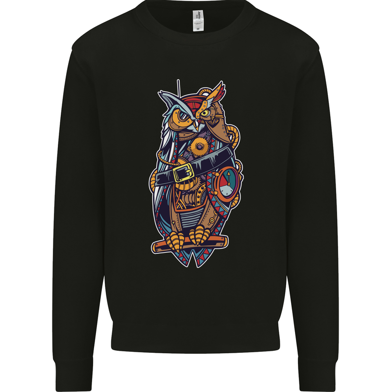 Funny Steampunk Pirate Owl Mens Sweatshirt Jumper Black