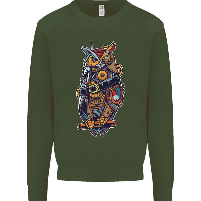 Funny Steampunk Pirate Owl Mens Sweatshirt Jumper Forest Green