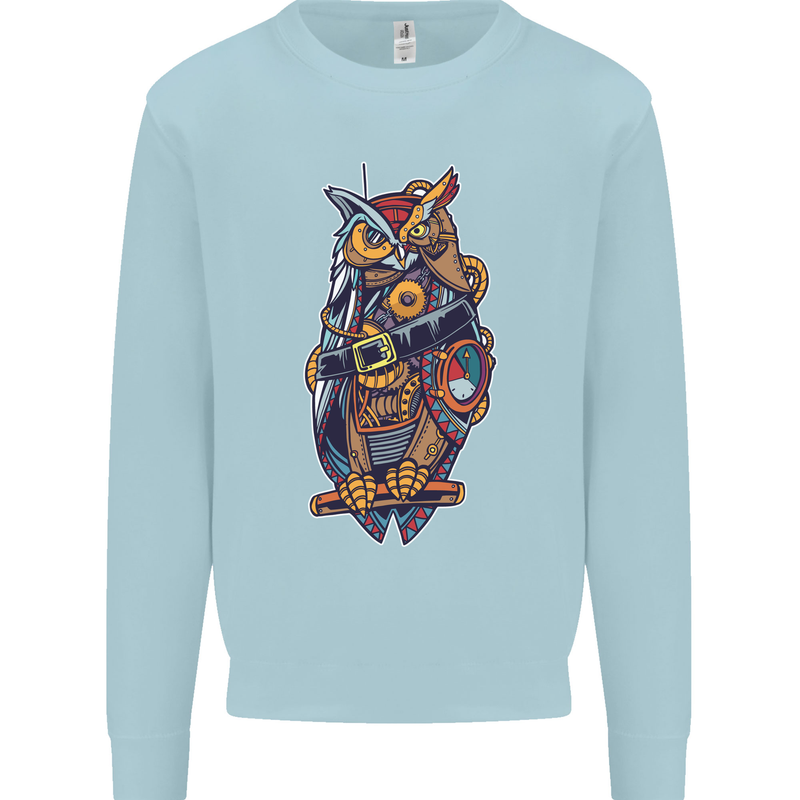 Funny Steampunk Pirate Owl Mens Sweatshirt Jumper Light Blue