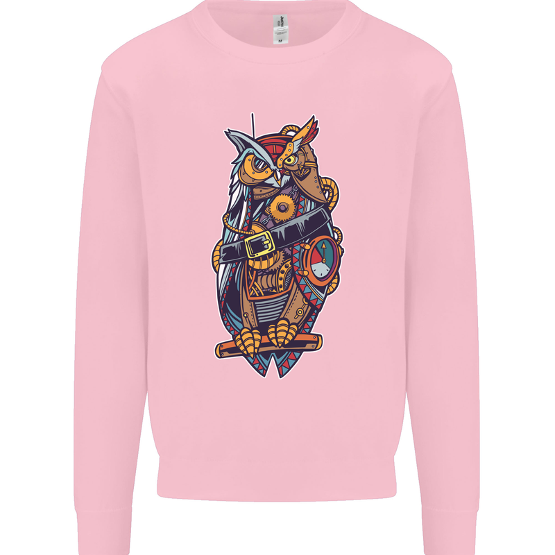 Funny Steampunk Pirate Owl Mens Sweatshirt Jumper Light Pink