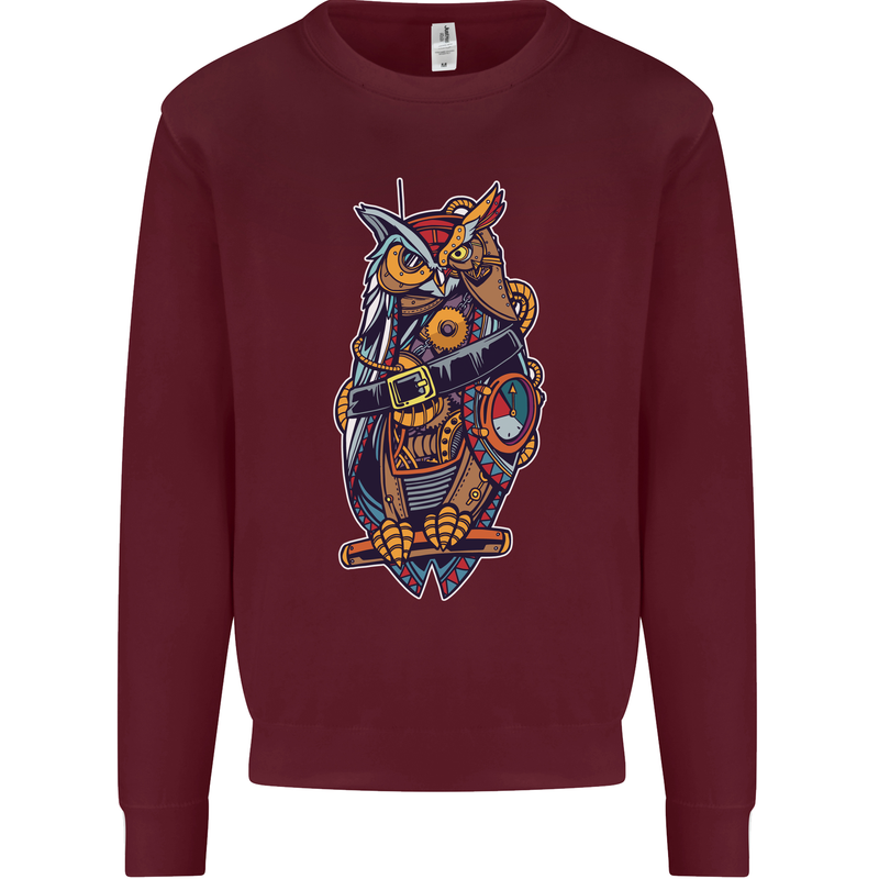 Funny Steampunk Pirate Owl Mens Sweatshirt Jumper Maroon