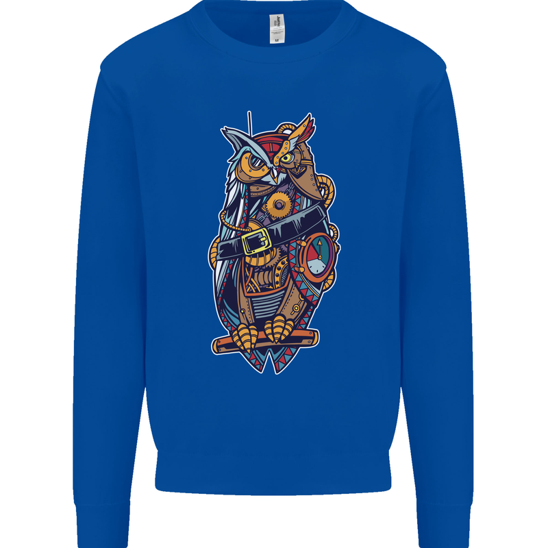Funny Steampunk Pirate Owl Mens Sweatshirt Jumper Royal Blue