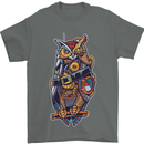 Funny Steampunk Pirate Owl Mens T-Shirt Cotton Gildan Charcoal