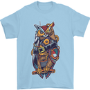 Funny Steampunk Pirate Owl Mens T-Shirt Cotton Gildan Light Blue