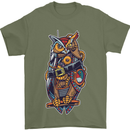 Funny Steampunk Pirate Owl Mens T-Shirt Cotton Gildan Military Green