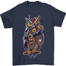 Funny Steampunk Pirate Owl Mens T-Shirt Cotton Gildan Navy Blue