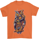 Funny Steampunk Pirate Owl Mens T-Shirt Cotton Gildan Orange