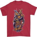 Funny Steampunk Pirate Owl Mens T-Shirt Cotton Gildan Red