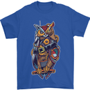 Funny Steampunk Pirate Owl Mens T-Shirt Cotton Gildan Royal Blue