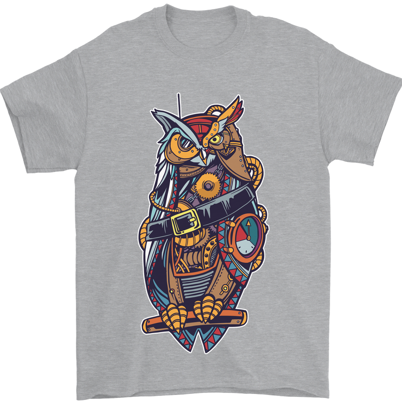 Funny Steampunk Pirate Owl Mens T-Shirt Cotton Gildan Sports Grey
