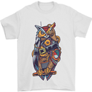 Funny Steampunk Pirate Owl Mens T-Shirt Cotton Gildan White
