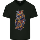 Funny Steampunk Pirate Owl Mens V-Neck Cotton T-Shirt Black