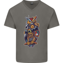 Funny Steampunk Pirate Owl Mens V-Neck Cotton T-Shirt Charcoal