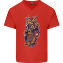 Funny Steampunk Pirate Owl Mens V-Neck Cotton T-Shirt Red