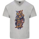 Funny Steampunk Pirate Owl Mens V-Neck Cotton T-Shirt Sports Grey