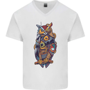 Funny Steampunk Pirate Owl Mens V-Neck Cotton T-Shirt White