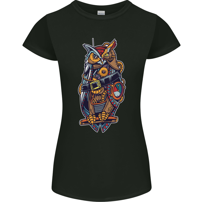 Funny Steampunk Pirate Owl Womens Petite Cut T-Shirt Black
