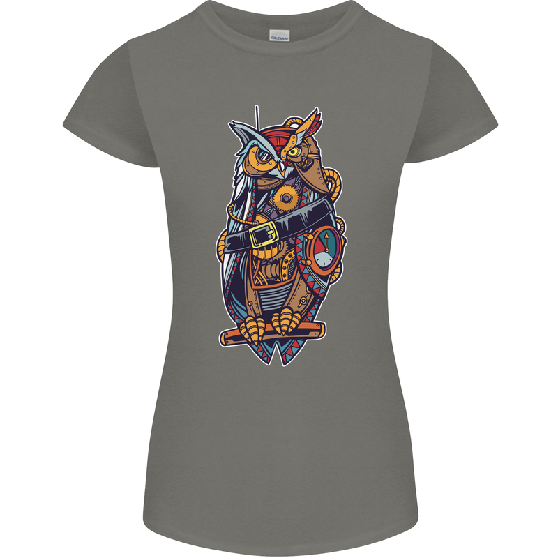 Funny Steampunk Pirate Owl Womens Petite Cut T-Shirt Charcoal