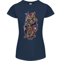 Funny Steampunk Pirate Owl Womens Petite Cut T-Shirt Navy Blue