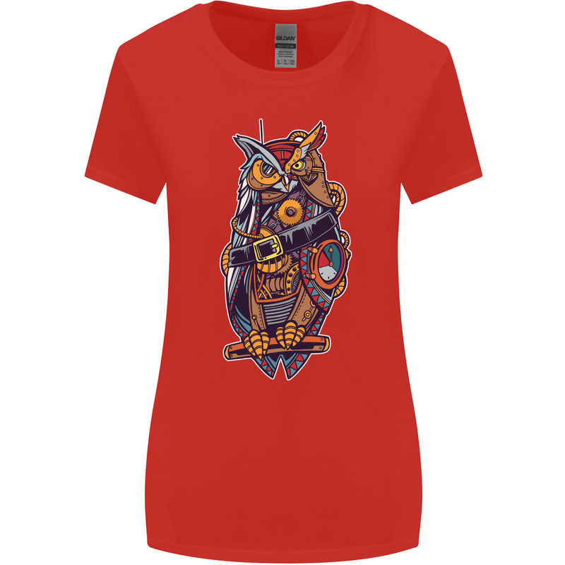 Funny Steampunk Pirate Owl Womens Wider Cut T-Shirt Red