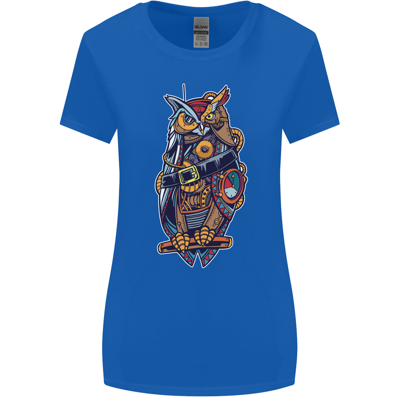 Funny Steampunk Pirate Owl Womens Wider Cut T-Shirt Royal Blue