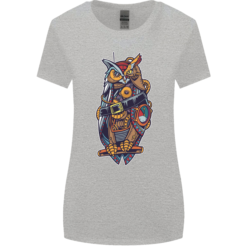 Funny Steampunk Pirate Owl Womens Wider Cut T-Shirt Sports Grey