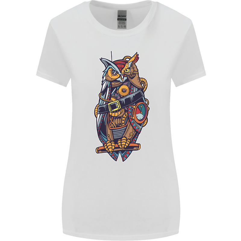 Funny Steampunk Pirate Owl Womens Wider Cut T-Shirt White