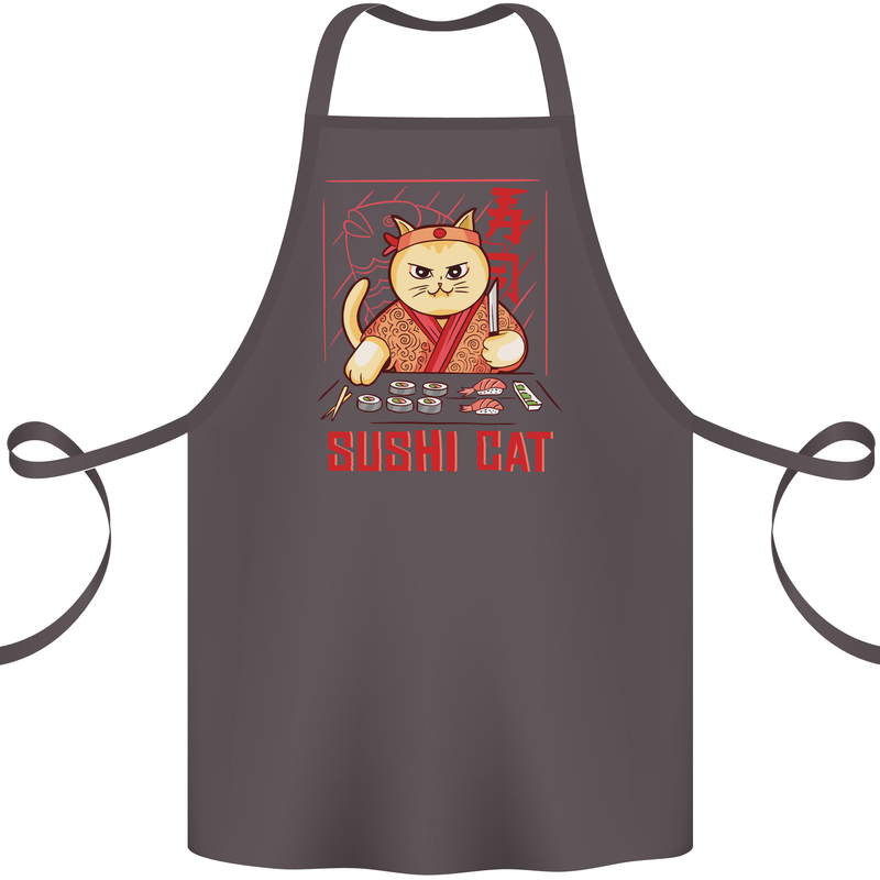 Funny Sushi Cat Food Fish Chef Japan Cotton Apron 100% Organic Dark Grey