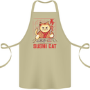 Funny Sushi Cat Food Fish Chef Japan Cotton Apron 100% Organic Khaki