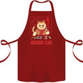 Funny Sushi Cat Food Fish Chef Japan Cotton Apron 100% Organic Maroon