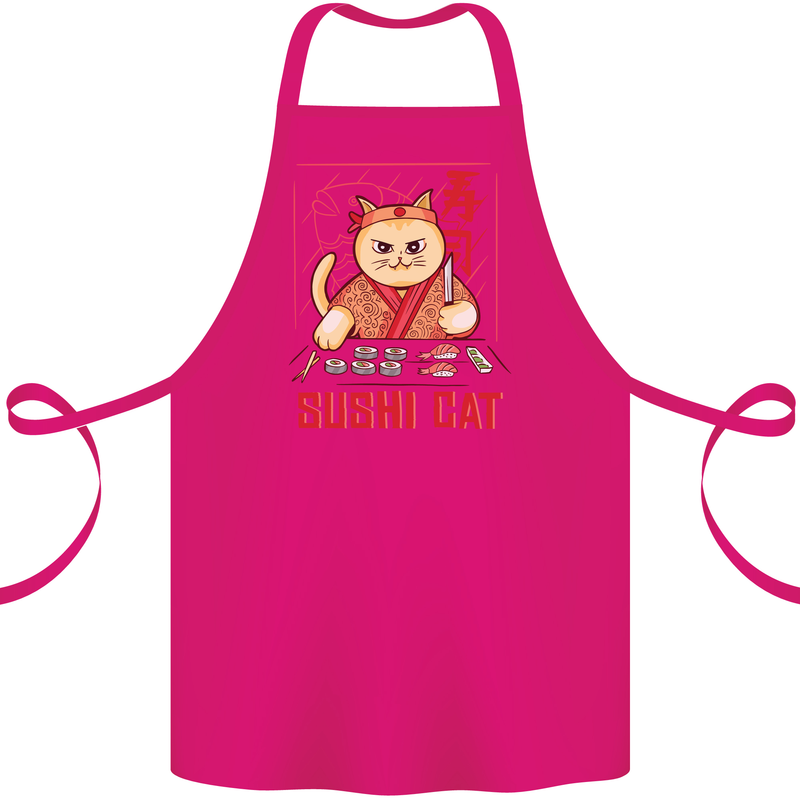 Funny Sushi Cat Food Fish Chef Japan Cotton Apron 100% Organic Pink
