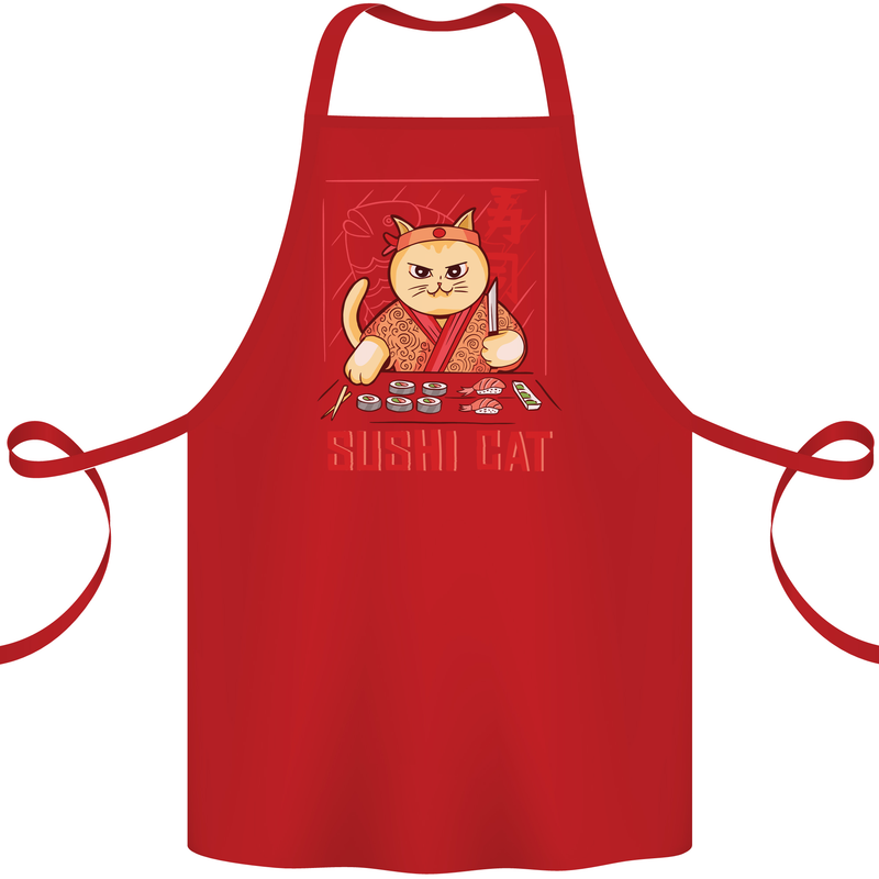 Funny Sushi Cat Food Fish Chef Japan Cotton Apron 100% Organic Red