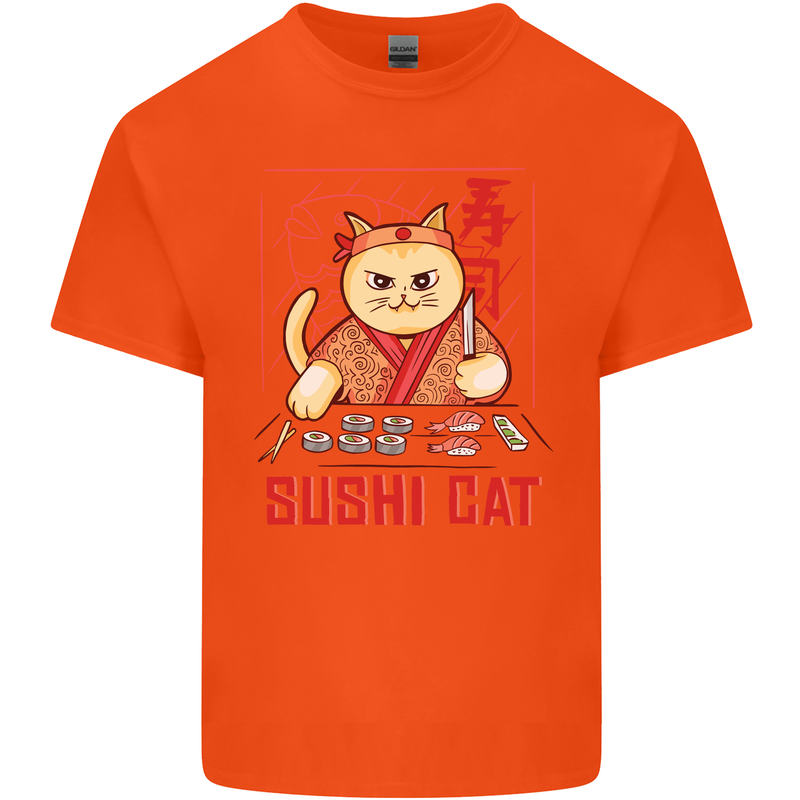 Funny Sushi Cat Food Fish Chef Japan Kids T-Shirt Childrens Orange