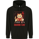 Funny Sushi Cat Food Fish Chef Japan Mens 80% Cotton Hoodie Black