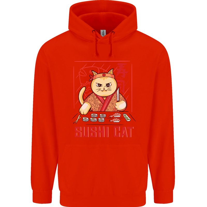 Funny Sushi Cat Food Fish Chef Japan Mens 80% Cotton Hoodie Bright Red