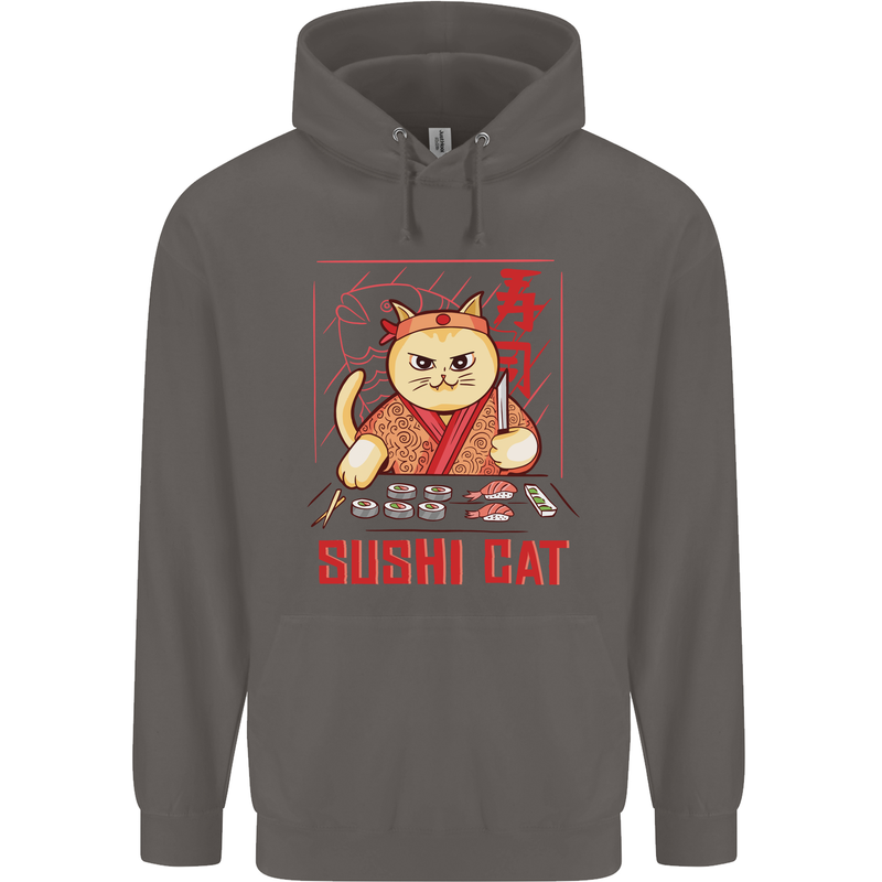 Funny Sushi Cat Food Fish Chef Japan Mens 80% Cotton Hoodie Charcoal