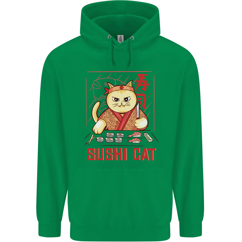 Funny Sushi Cat Food Fish Chef Japan Mens 80% Cotton Hoodie Irish Green