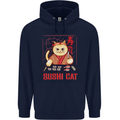 Funny Sushi Cat Food Fish Chef Japan Mens 80% Cotton Hoodie Navy Blue