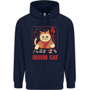 Funny Sushi Cat Food Fish Chef Japan Mens 80% Cotton Hoodie Navy Blue