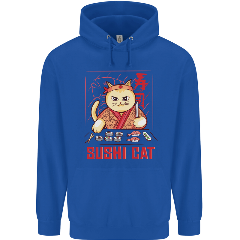 Funny Sushi Cat Food Fish Chef Japan Mens 80% Cotton Hoodie Royal Blue