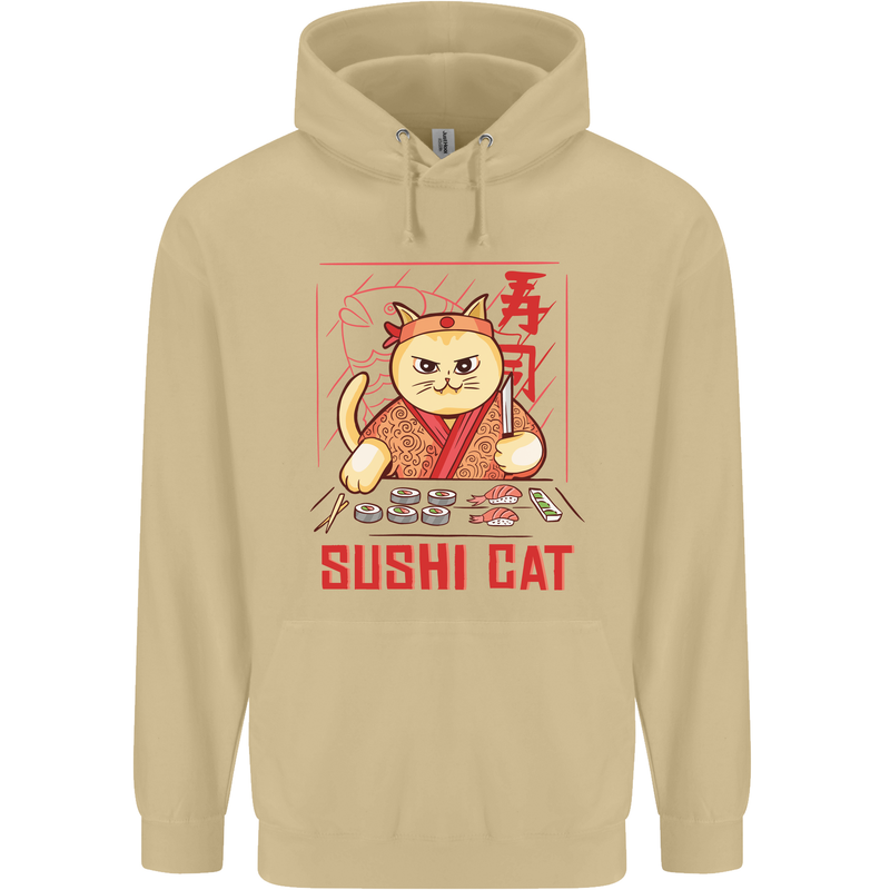 Funny Sushi Cat Food Fish Chef Japan Mens 80% Cotton Hoodie Sand