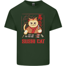 Funny Sushi Cat Food Fish Chef Japan Mens Cotton T-Shirt Tee Top Forest Green