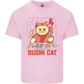 Funny Sushi Cat Food Fish Chef Japan Mens Cotton T-Shirt Tee Top Light Pink