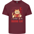 Funny Sushi Cat Food Fish Chef Japan Mens Cotton T-Shirt Tee Top Maroon