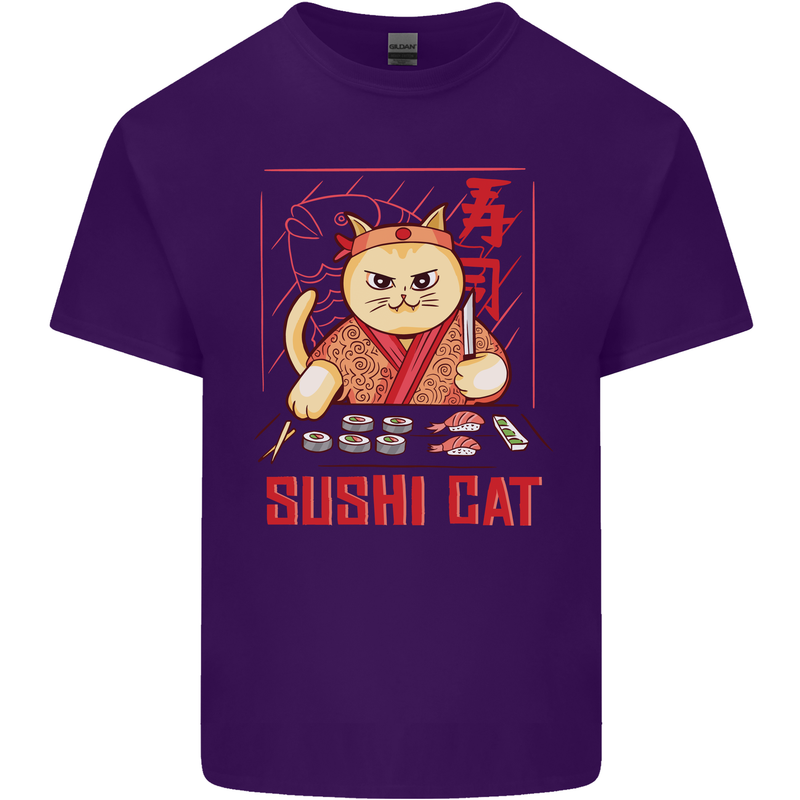 Funny Sushi Cat Food Fish Chef Japan Mens Cotton T-Shirt Tee Top Purple