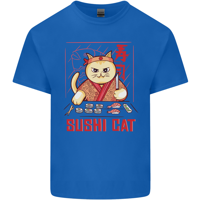 Funny Sushi Cat Food Fish Chef Japan Mens Cotton T-Shirt Tee Top Royal Blue